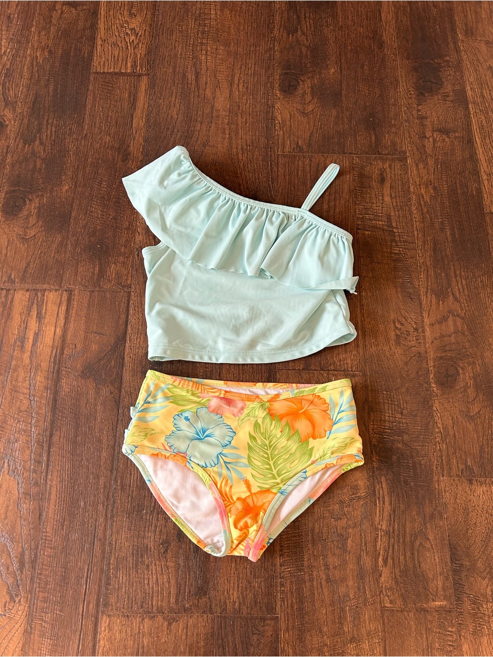 Ruffle Butts Mint and Tropical Floral Two-Piece Swim Set